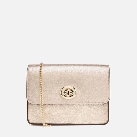 Coach‎ Women's Turnlock Chain Crossbody Leather Bag, Platinum/Gold, NWOT - Picture 1 of 16